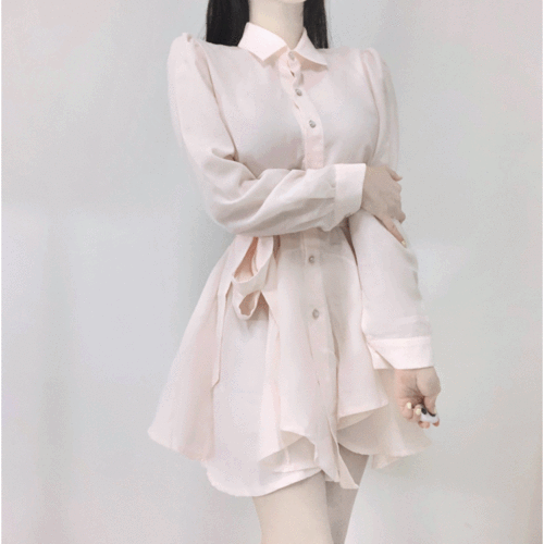 [여자여자 세상청순!]벚꽃 쉬폰 언발 셔츠원피스